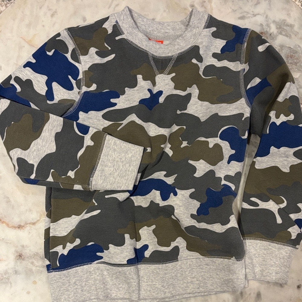 6 Yrs Joe Fresh Camouflage Crewneck Sweater - Gray, Blue, Green